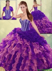 Elegant Beading and Ruffles Detachable Quinceanera Dresses with Sweetheart