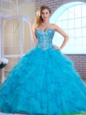 Exquisite Aqua Blue Sweet 16 Gowns with Beading and Ruffles
