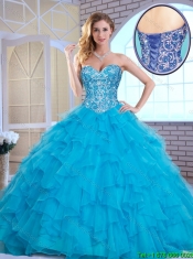 Exquisite Aqua Blue Sweet 16 Gowns with Beading and Ruffles