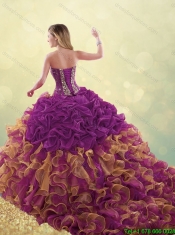 Fashionable Brush Train Beading Sweet 16 Dresses in Multi Color