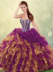Fashionable Brush Train Beading Sweet 16 Dresses in Multi Color