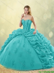 Fashionable Brush Train Pick Ups and Beading Quinceanera Gowns