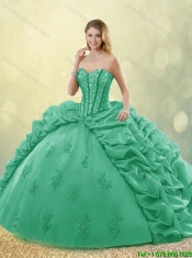 Hot Sale Turquoise Detachable Quinceanera Dresses with Brush Train for 2016