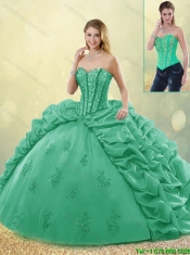 Hot Sale Turquoise Detachable Quinceanera Dresses with Brush Train for 2016