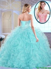 Latest Beading and Ruffles Quinceanera Dresses in Aqua Blue