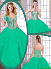 Latest Green Sweetheart Quinceanera Gowns with Beading