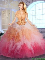 Luxurious Appliques and Ruffles Quinceanera Dresses in Multi Color
