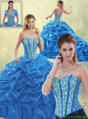 Luxurious Beading Blue Detachable Quinceanera Gowns with Sweetheart