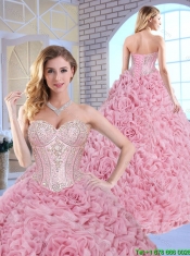 Luxurious Beading Brush Train Quinceanera Gowns with Rolling Flowers