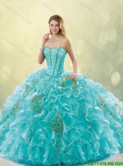 Detachable Luxurious Brush Train Sweetheart Detachable Quinceanera Dresses in Aqua Blue