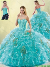 Detachable Luxurious Brush Train Sweetheart Detachable Quinceanera Dresses in Aqua Blue