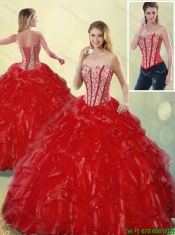 Luxurious Sweetheart Detachable Quinceanera Gowns in Wine Red for 2016