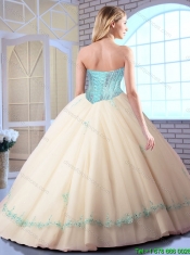 Modern Appliques and Sequins Quinceanera Gowns in Champagne