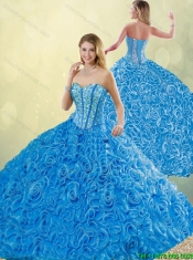 New Style Blue Detachable Quinceanera Dresses with Brush Train for 2016