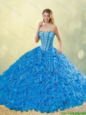 New Style Blue Detachable Quinceanera Dresses with Brush Train for 2016