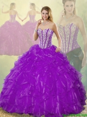 Popular Beading Purple Detachable Quinceanera Gowns with Sweetheart