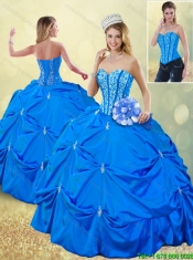 Popular Fall Blue Detachable Quinceanera Gowns with Pick Ups