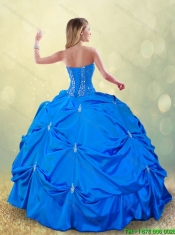 Popular Fall Blue Detachable Quinceanera Gowns with Pick Ups
