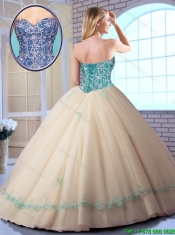 Pretty Champagne Quinceanera Dresses with Appliques and Beading