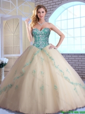 Pretty Champagne Quinceanera Dresses with Appliques and Beading
