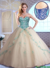 Pretty Champagne Quinceanera Dresses with Appliques and Beading