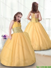 2015 Fall Beautiful Ball Gown Halter Top LMini Quinceanera Dresses in Gold