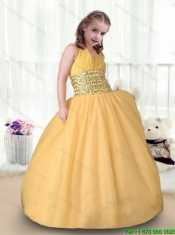 2015 Fall Beautiful Ball Gown Halter Top LMini Quinceanera Dresses in Gold