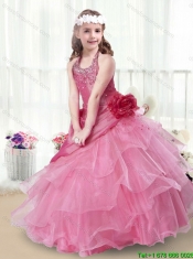 2015 Fall Elegant Halter Top Little Girl Pageant Dresses with Beading and Ruffles