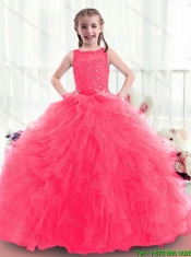 2015 Fall Modern Bateau Beading Mini Quinceanera Dresses in Coral Red