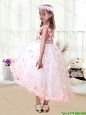 2015 Fall New Arrivals Bateau Beading  Little Girl Dress in White