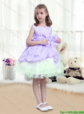 2016 Lovely A Line Scoop Mini Length FLittle Girl Dress with Bowknot