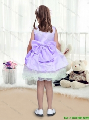 2016 Lovely A Line Scoop Mini Length FLittle Girl Dress with Bowknot