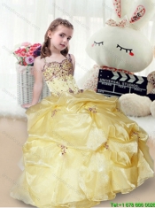 2016 Wonderful Beading and Appliques Yellow Little Girl Pageant Gowns