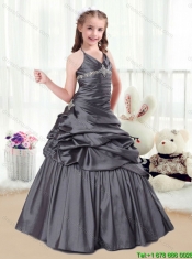 Adorable Beading and Pick Ups Little Girl Pageant Dresses in Grey