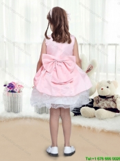 Perfect A Line Scoop Mini Length Bowknot Little Girl Dress for 2016