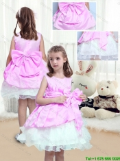 Perfect A Line Scoop Mini Length Bowknot Little Girl Pageant for 2016