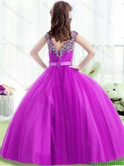 Popular Beading Mini Quinceanera Gowns in Fuchsia for 2016