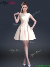 2016 Beautiful Short Bateau Prom Dresses with Bowknot and Beading