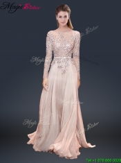 2016 Cheap Brush Train Champagne Prom Dresses with Beading