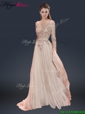 2016 Cheap Brush Train Champagne Prom Dresses with Beading