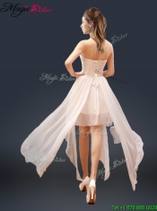 2016 Cheap Champagne Asymmetrical Prom Dresses with Ruching
