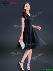 2016 Cheap Knee Length V Neck Prom Dresses with Ruching