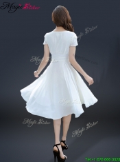 2016 Cheap Knee Length V Neck Prom Dresses with Ruching