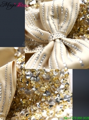 2016 Column Sequins Prom Dresses with Bowknot in Gold
