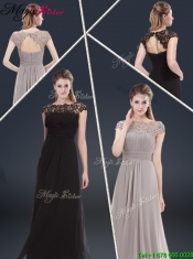 2016 Elegant Empire Cap Sleeves Beading and Ruching Prom Dresses