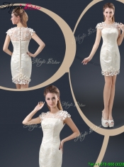 2016 Elegant Mini Length Cap Sleeves Prom Dresses with Appliques