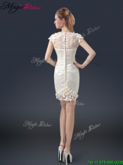 2016 Elegant Mini Length Cap Sleeves Prom Dresses with Appliques