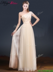2016 Elegant One Shoulder Prom Dresses with Appliques and Beading