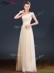 2016 Elegant One Shoulder Prom Dresses with Appliques and Beading