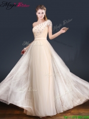 2016 Elegant One Shoulder Prom Dresses with Appliques and Beading